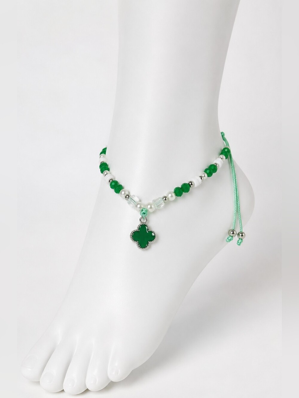 Pastel Beaded Clover Charm Adjustable Anklet | Boho Beach Jewelry | Gift for Her